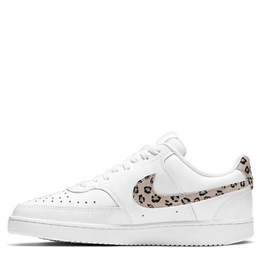 Nike Women’s Court Vision, Low Sneaker, White with Leopard Accent, NEW, Size 9.5